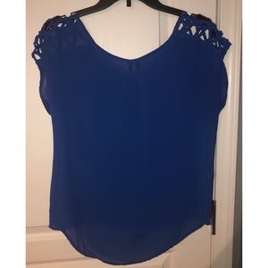 Blue shirt with shoulder cutout details